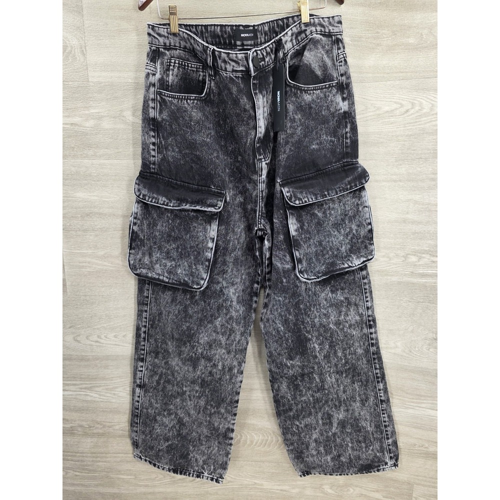 Fashion Nova Men's Clover Wide Leg‎ Cargo Jeans Black Size 36 NWT